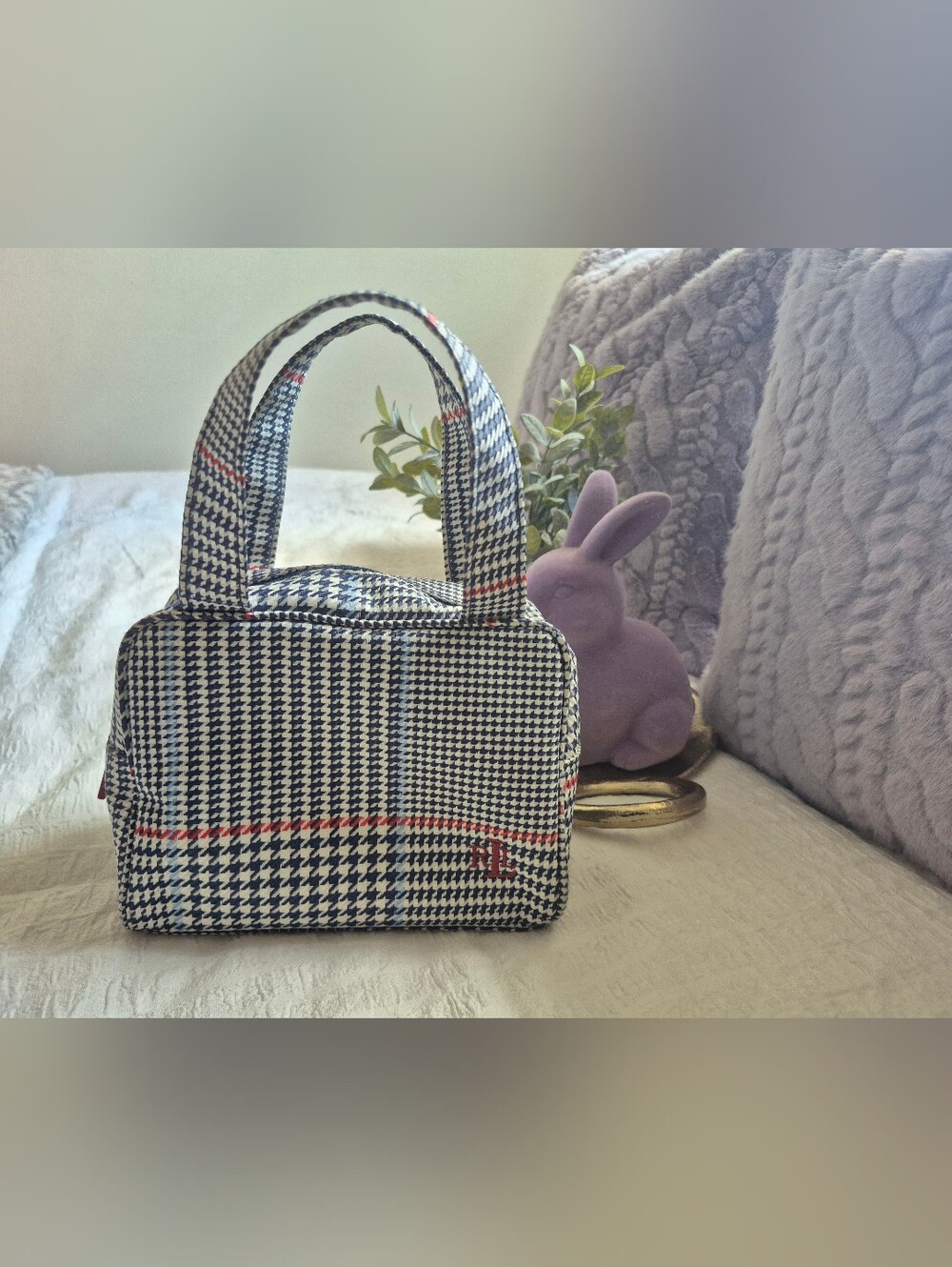 Lauren Ralph Lauren Red Blue Cream Houndstooth Mini Purse